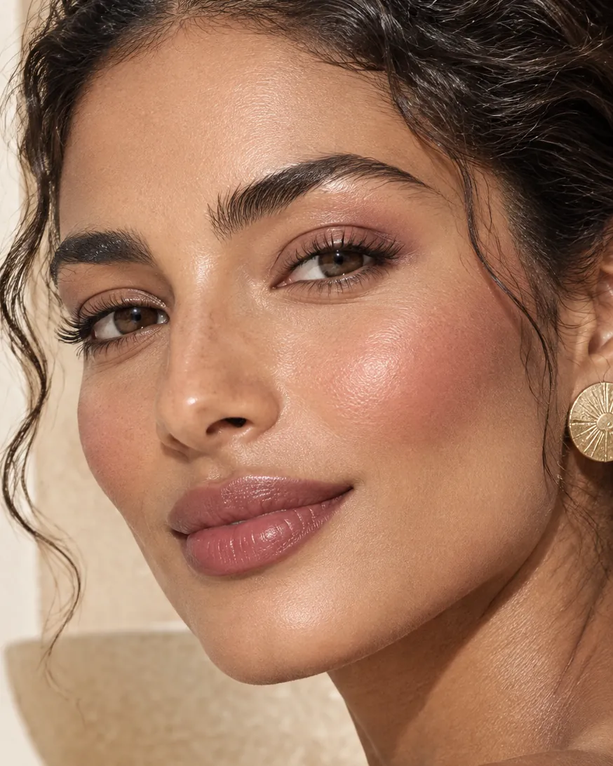 Model with blush blended upward